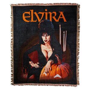 Elvira Pumpkin Fringed Tapestry Super Soft Throw Blanket NWT